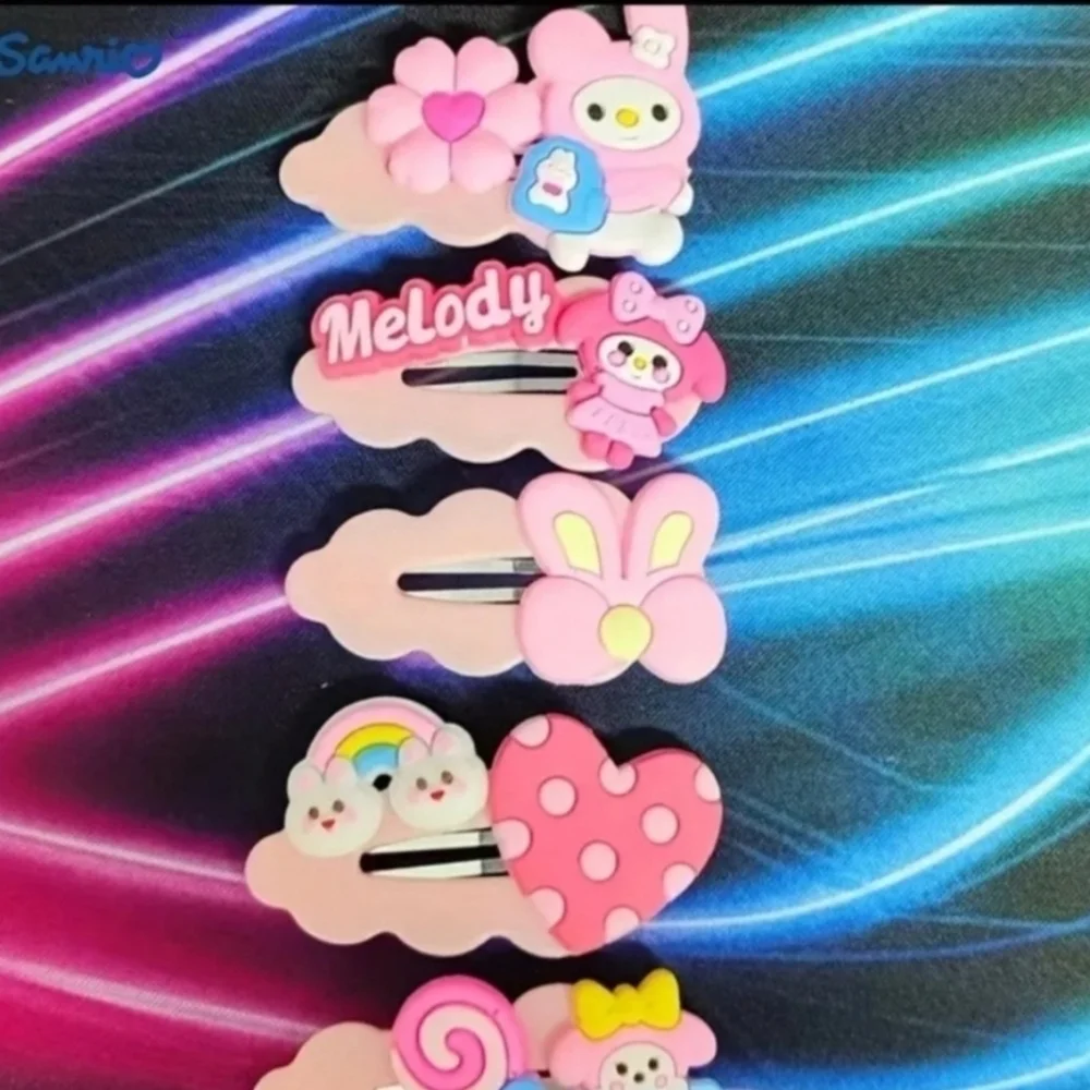 NWT Sanrio Melody Rainbow Hair Clips 5pc Pink